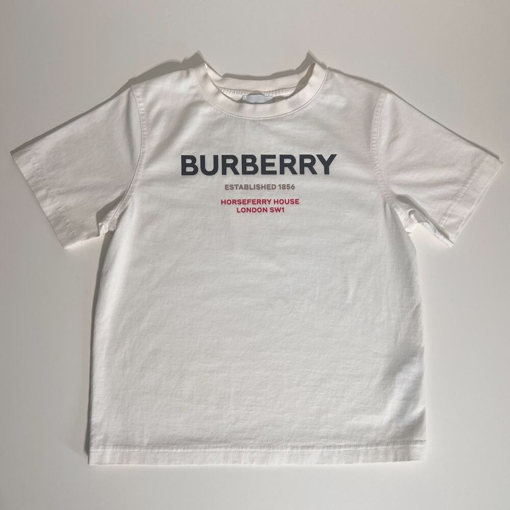Burberry Boys T Shirt Size 6Y White Horseferry Logo Cotton Designer Tee